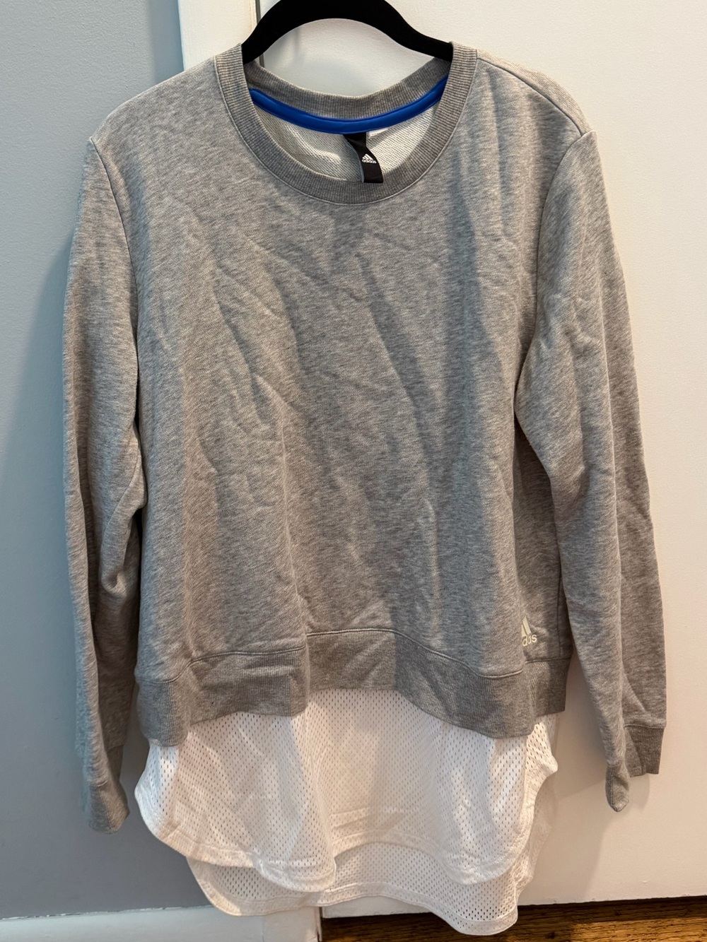 adidas Women’s Gray Layered Sweatshirt with White Mesh Hem